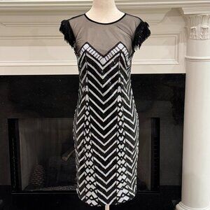 GUESS Black & Silver Sequin Fringe Sleeve Dress – Women’s Small